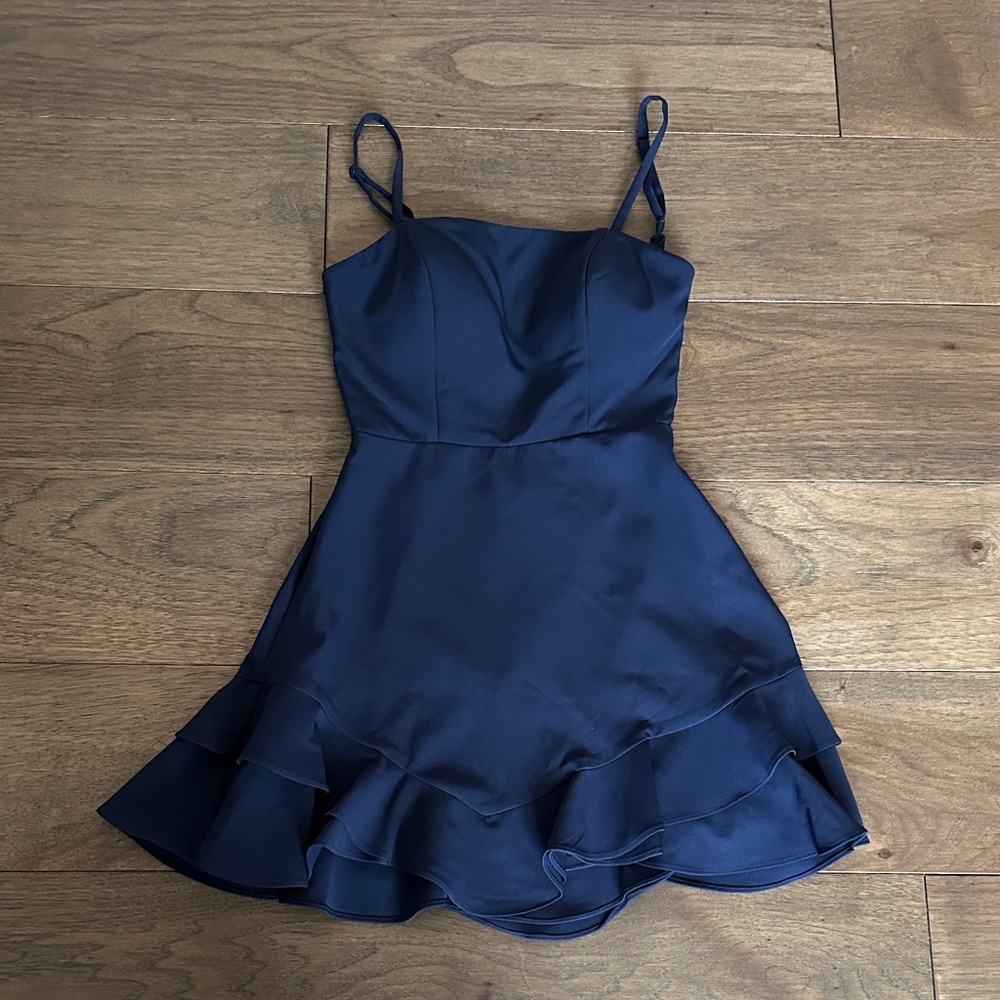 Dear Moon Tie Back Dress with Ruffle Hem, Navy